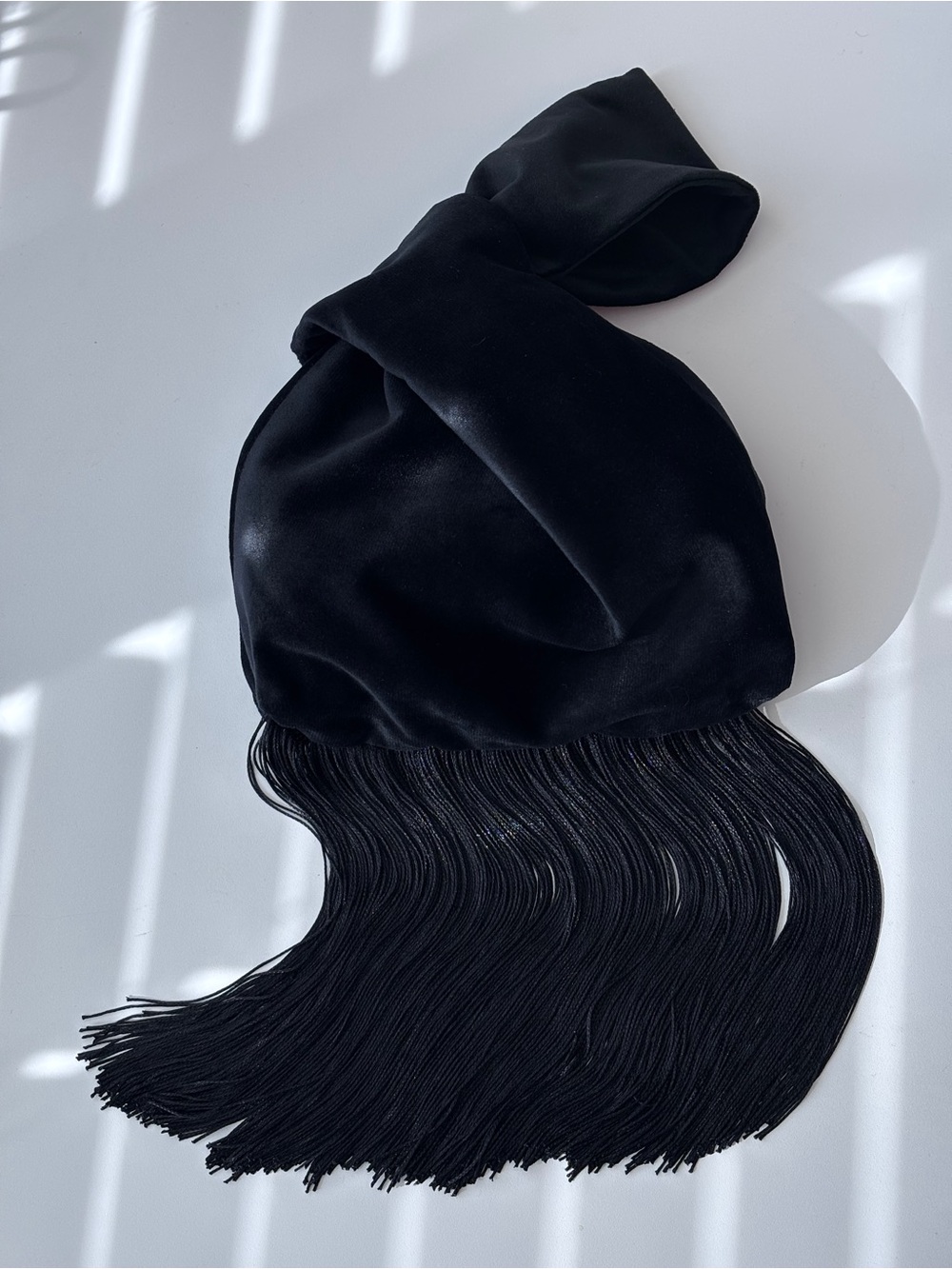 Velvet Wristlet Knot Black Mini fringe Bag clutch